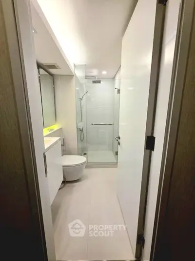 Modern bathroom with sleek shower and minimalist design