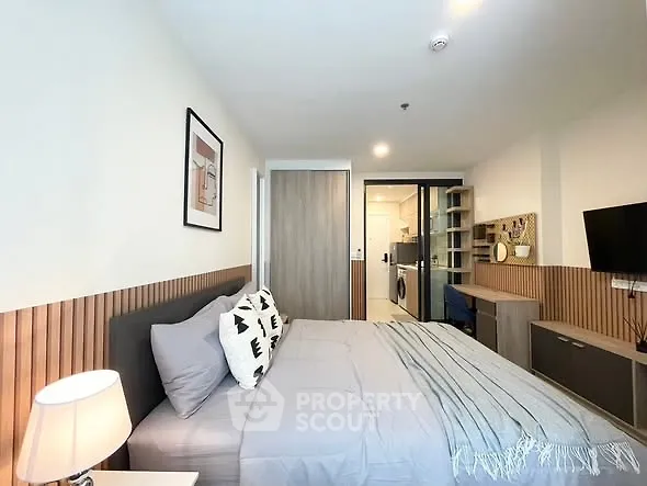 Modern bedroom with stylish decor and cozy ambiance