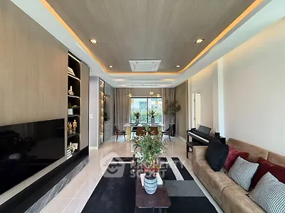 Luxurious modern living room with elegant decor and spacious layout
