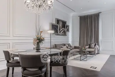 Luxurious living room with elegant chandelier and sophisticated decor