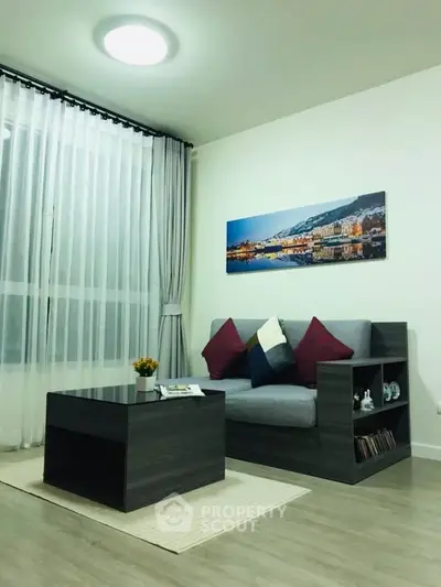 Modern living room with cozy sofa and elegant decor