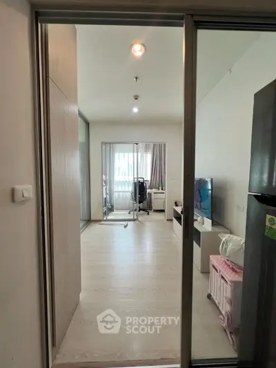 Modern apartment interior with sliding doors and stylish decor