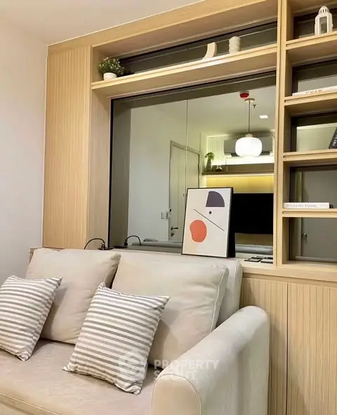 Modern living room with stylish decor and cozy seating area