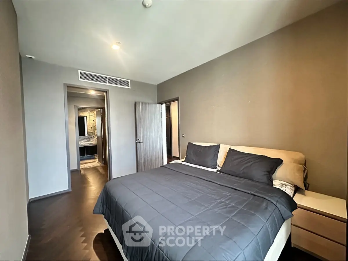 Modern bedroom with sleek design and cozy ambiance