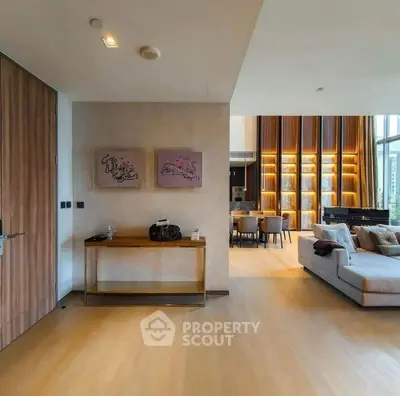 Luxurious living room with elegant decor and spacious seating area