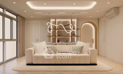 Luxurious modern living room with elegant lighting and plush sofa, perfect for stylish living.