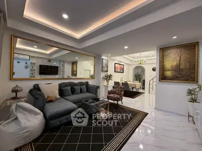 Luxurious living room with elegant decor and spacious seating area