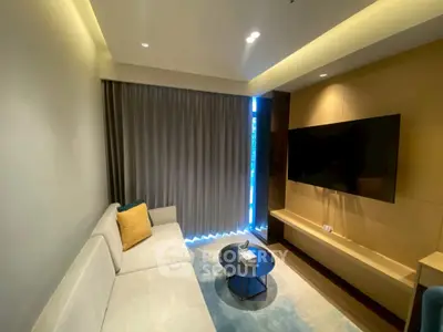 Modern living room with sleek design and cozy ambiance