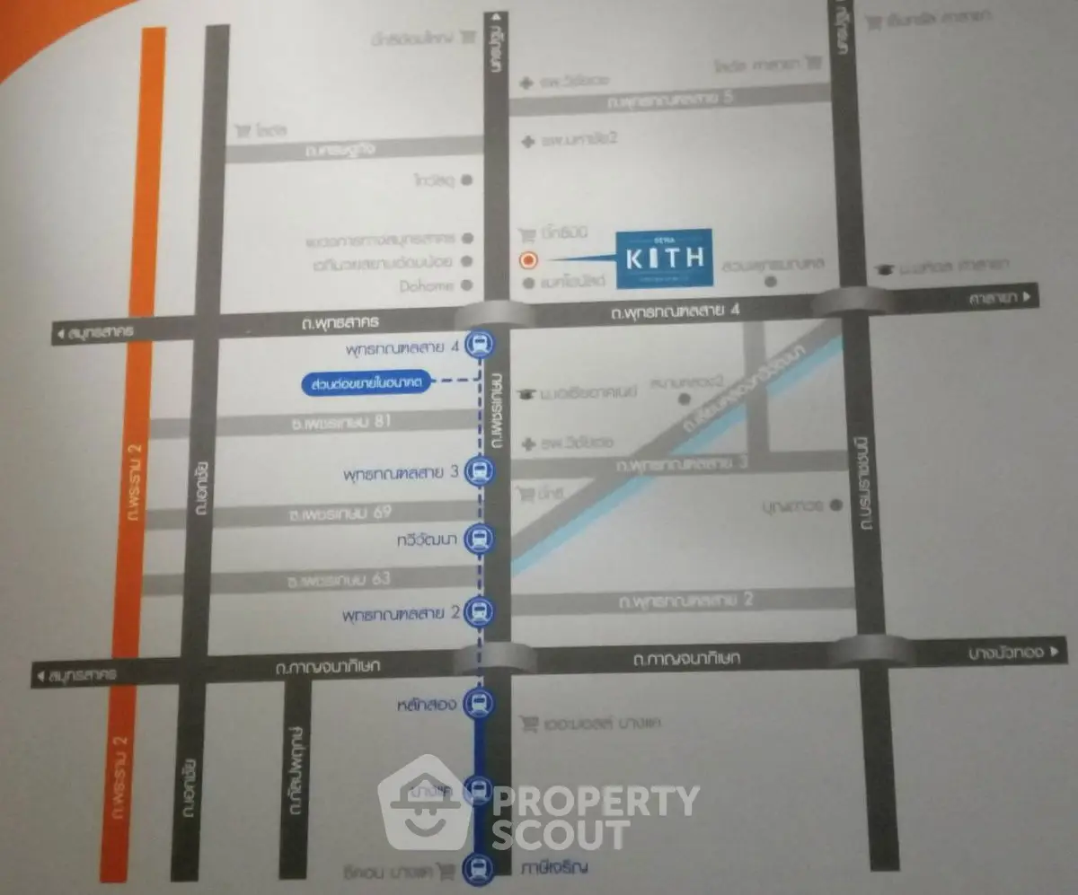 Map showing location of Kith condominium in urban area with nearby amenities.