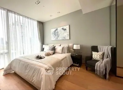 Luxurious modern bedroom with city view and elegant decor