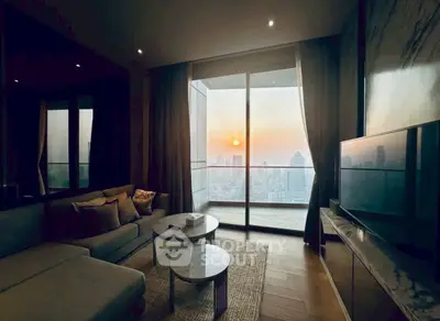 Luxurious living room with stunning city view and modern decor
