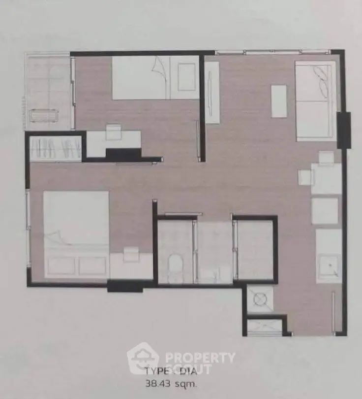 Modern apartment floor plan with efficient layout and spacious design.