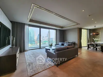 Luxurious living room with stunning city view and modern furnishings