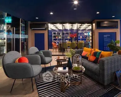 Stylish modern living room with vibrant decor and cozy seating area.