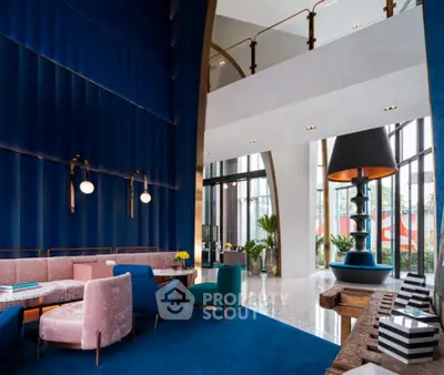 Luxurious modern living room with high ceilings and elegant decor