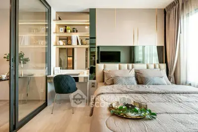 Luxurious modern bedroom with elegant decor and cozy ambiance