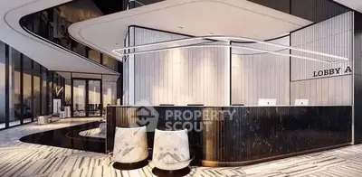 Luxurious modern lobby with sleek design and elegant lighting