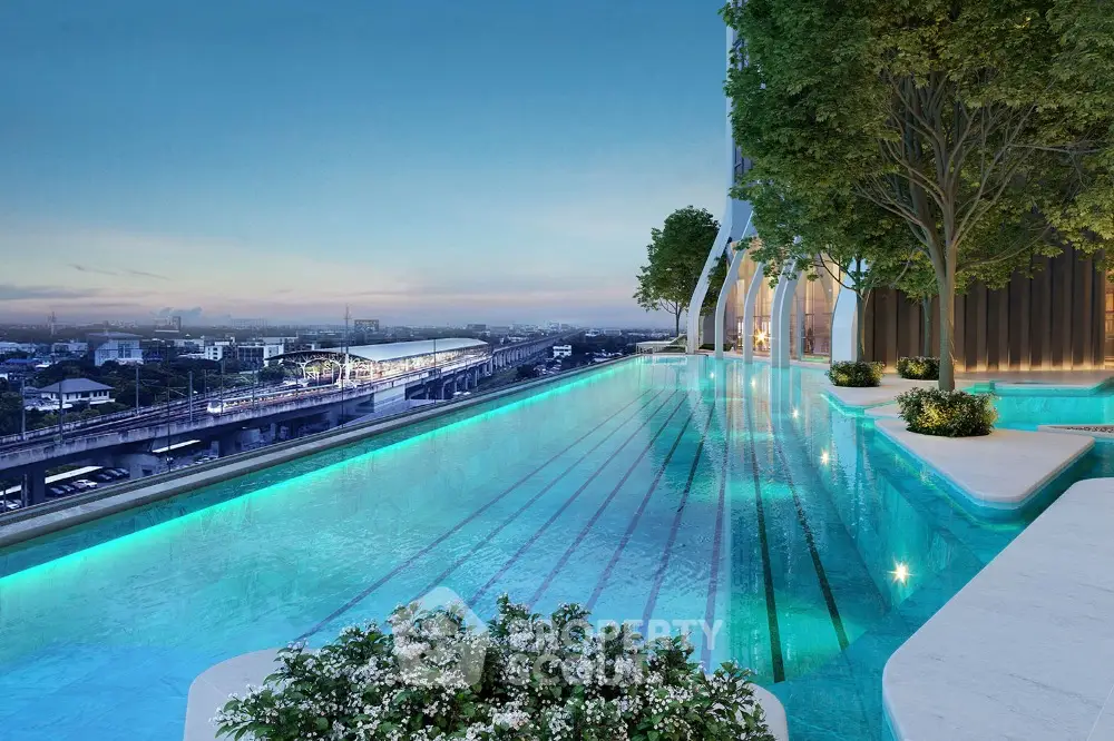 Luxurious rooftop infinity pool with stunning cityscape view at sunset
