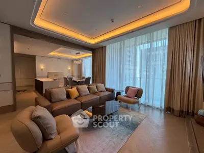 Luxurious modern living room with elegant lighting and stylish furniture, perfect for sophisticated urban living.