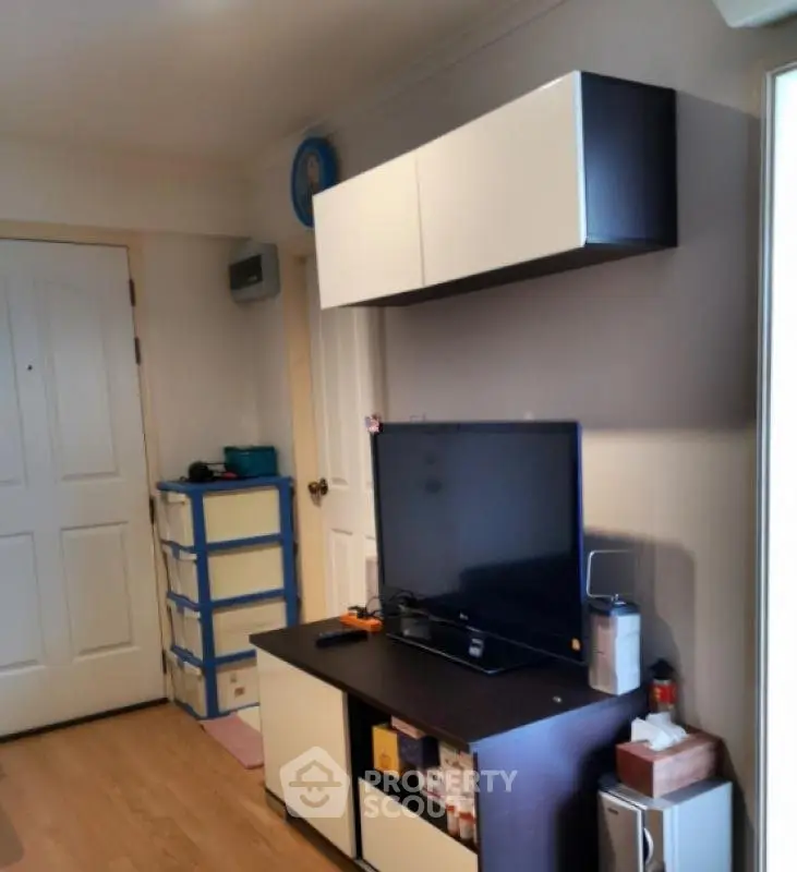 Cozy living room with modern TV stand and storage solutions
