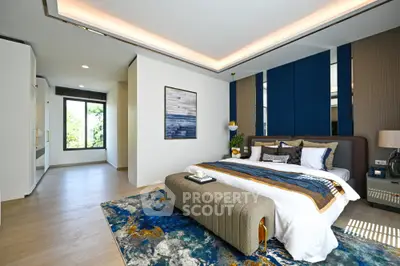 Luxurious modern bedroom with elegant decor and large window view