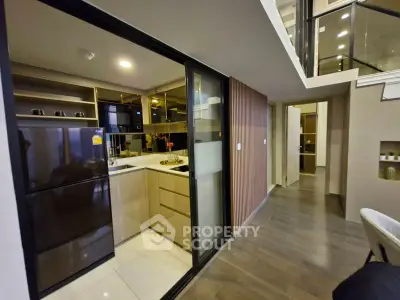 Modern kitchen with sleek design and open layout in a stylish apartment