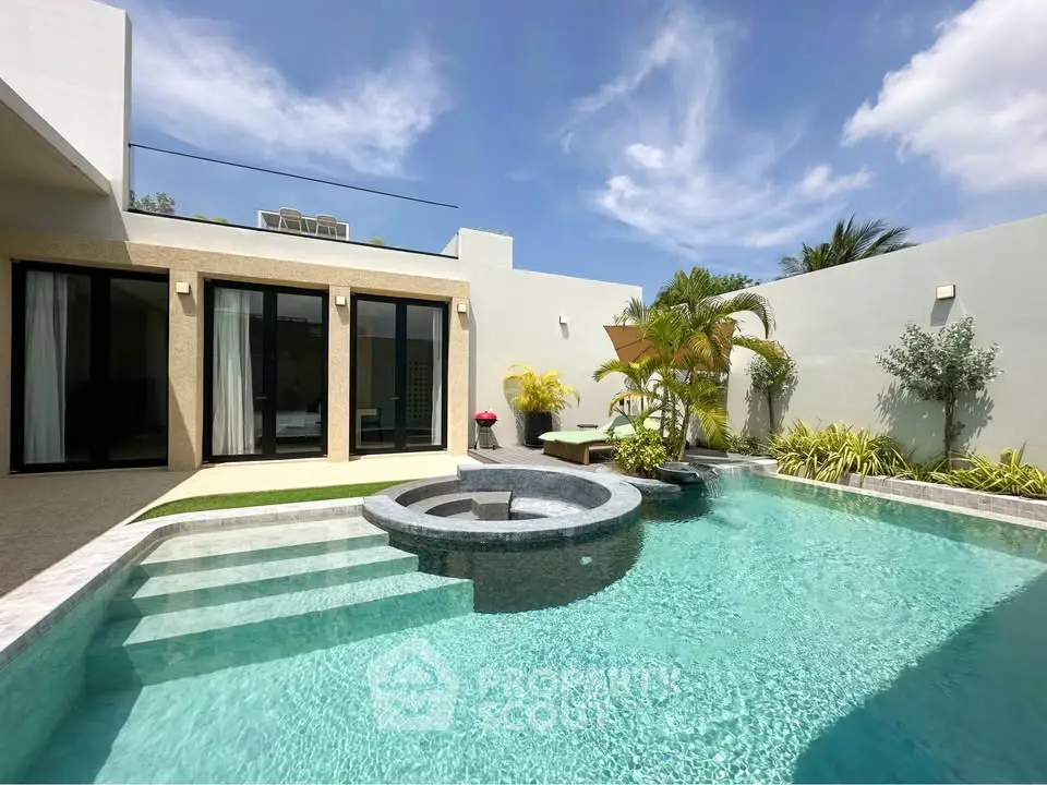 Luxurious modern villa with private pool and lush garden, perfect for relaxation and entertaining.