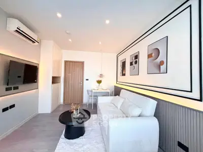 Modern living room with stylish decor and cozy seating area
