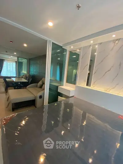 Modern apartment interior with stylish living room and elegant decor