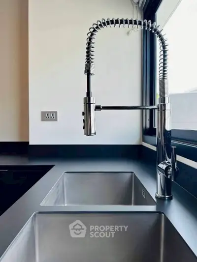 Modern kitchen with sleek double sink and stylish faucet