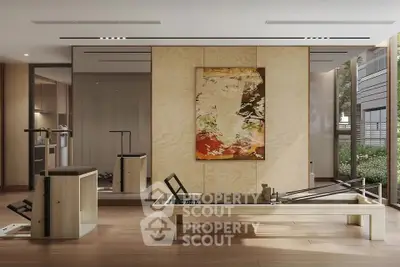 Luxurious home gym with modern equipment and stylish decor, perfect for fitness enthusiasts.