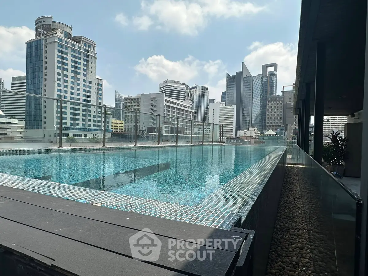 Stunning rooftop pool with city skyline views in a modern urban setting.