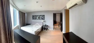 Spacious modern bedroom with large windows and stylish decor