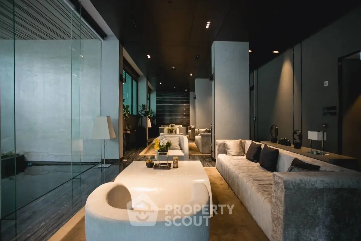 Luxurious modern living room with elegant furniture and ambient lighting