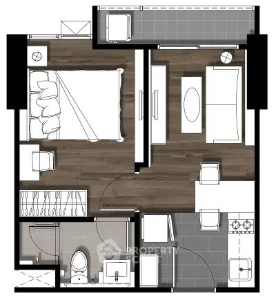 Modern apartment floor plan with spacious layout and stylish design.