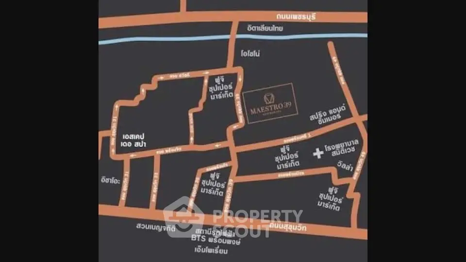 Map showing location of Maestro 39 in a detailed neighborhood layout.