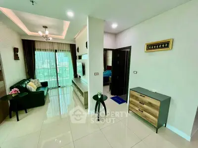 Modern living room with elegant decor and balcony view