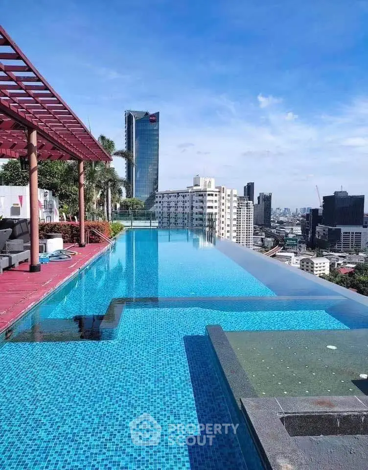 Luxurious rooftop infinity pool with stunning city skyline view