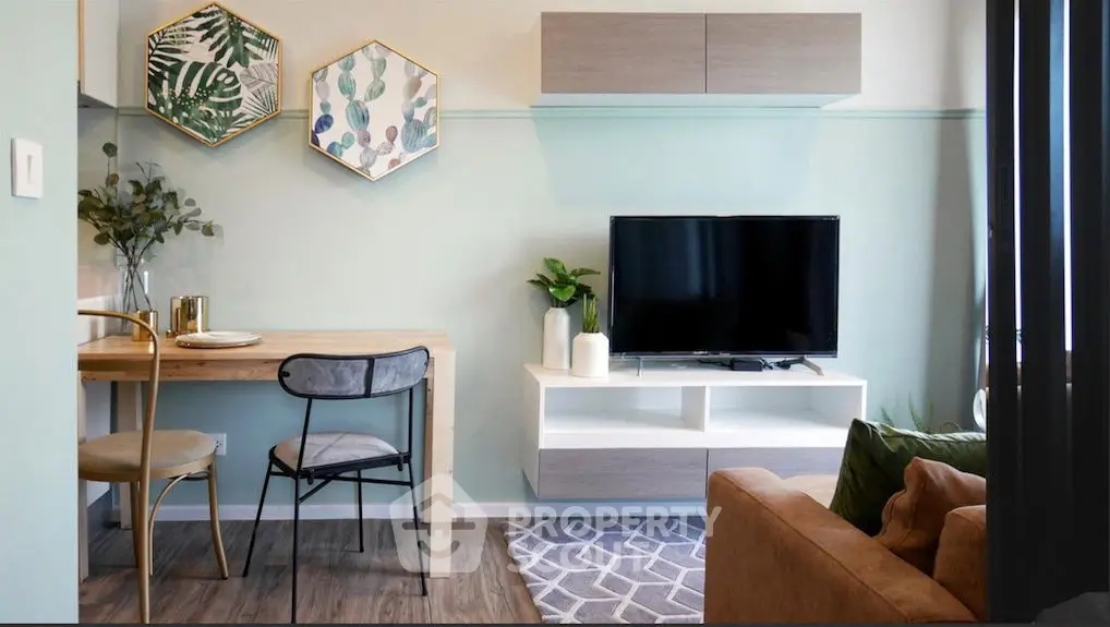 Chic modern living room with stylish decor and cozy seating area.