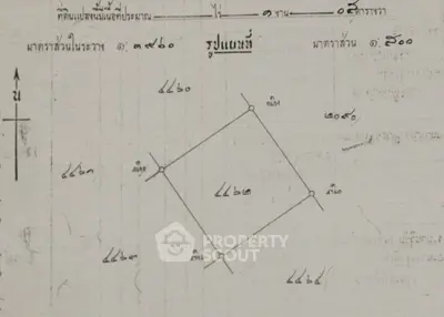 Detailed schematic plan of a property with measurements and directions.