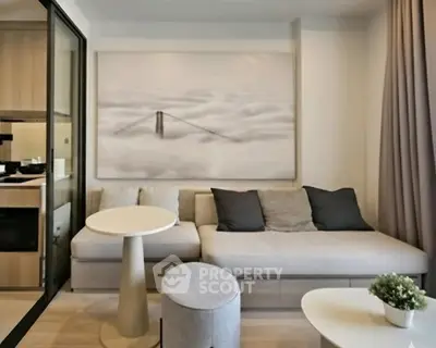 Modern living room with stylish decor and cozy seating area