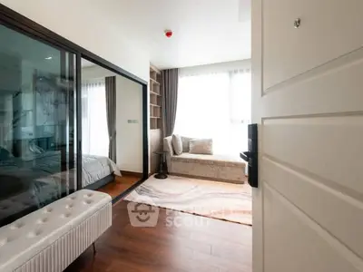 Modern bedroom with elegant decor and natural light