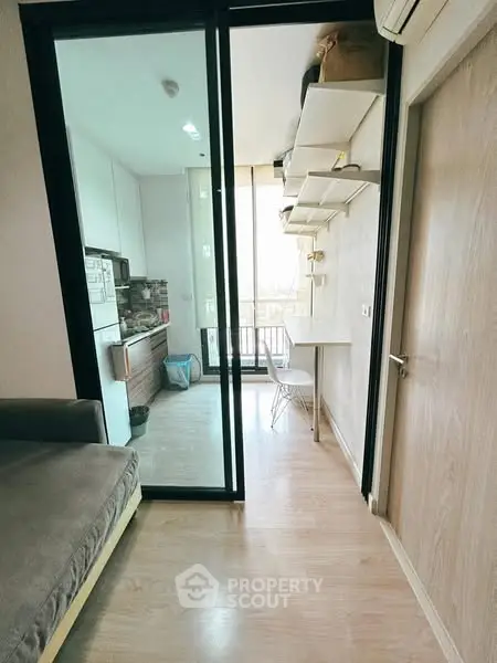Modern apartment with sleek design and balcony view