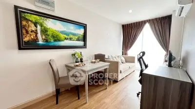 Charming living room with elegant decor and natural light, featuring a cozy seating area and stylish dining setup.