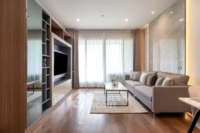 Modern living room with sleek design and natural light