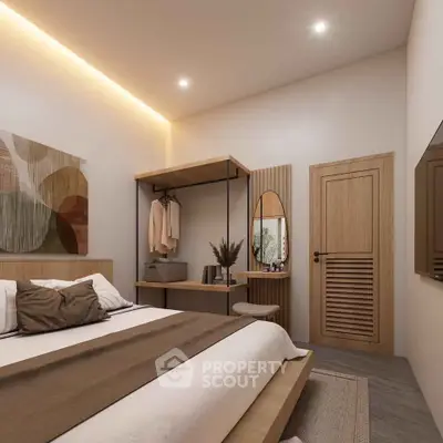 Modern bedroom with stylish decor and cozy ambiance