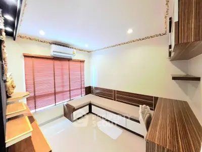 Modern living room with stylish wood accents and natural light