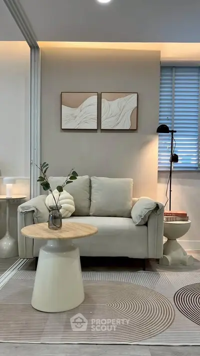 Modern living room with stylish decor and cozy seating area