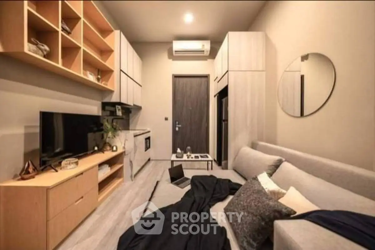 Modern living room with sleek furniture and stylish decor