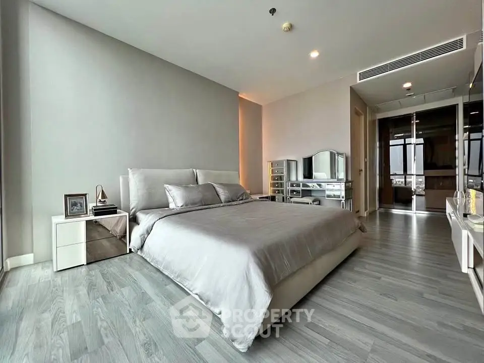 Luxurious modern bedroom with sleek design and elegant furnishings